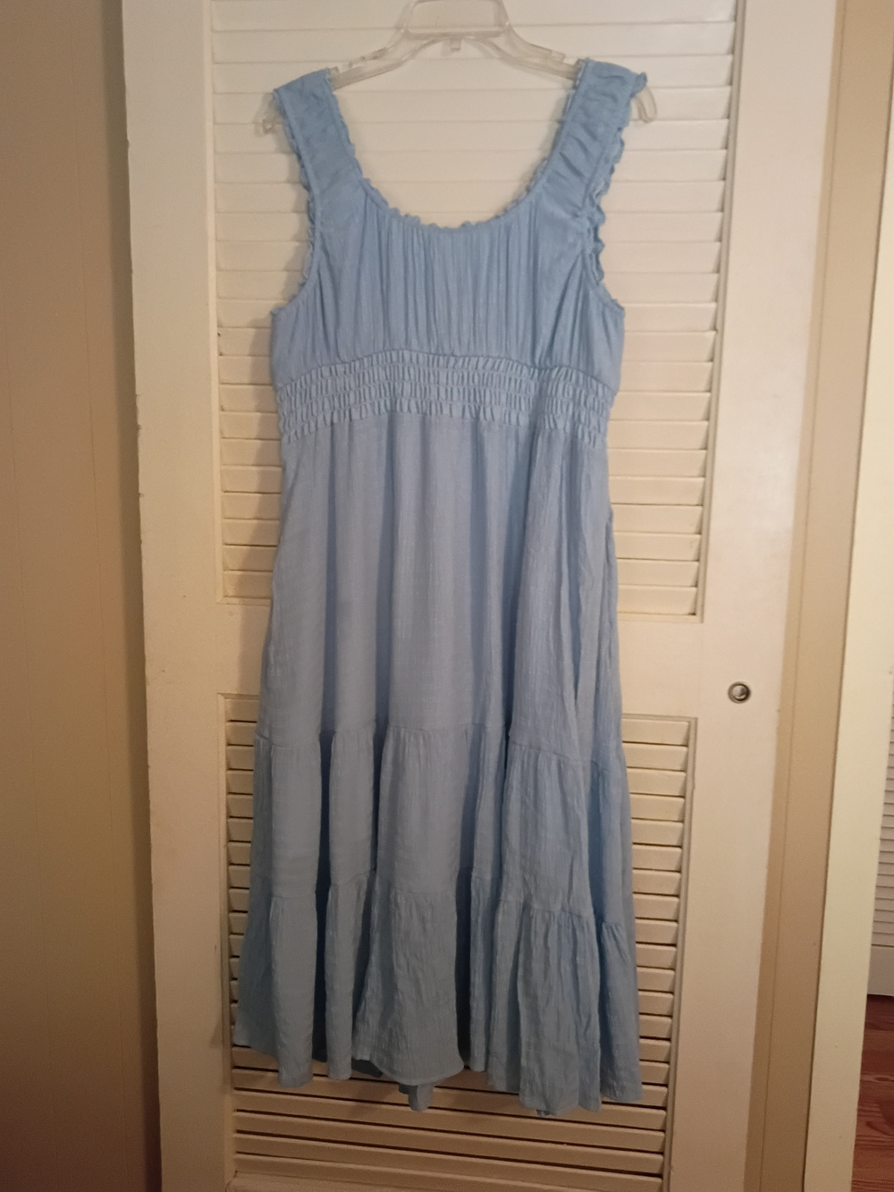 Light Blue Smocked Tiered Midi Dress - Women's Summer Dress - Picture 2 of 6